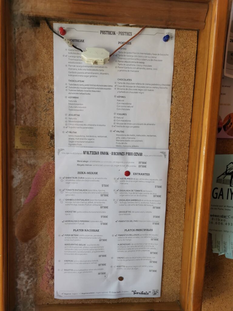 carta garibolo restaurante vegetariano menu del dia bilbao